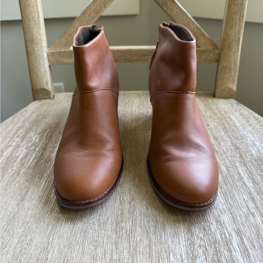 Toms Womens Leila Casual Tassel Back Zip Ankle Boot Brown Leather Heeled/size 8